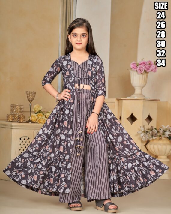 Presents This Stunning Beautiful Digital Printed Ethnic Wear Kids Girl's Three Piece Indo Western Shrug Set Collection
