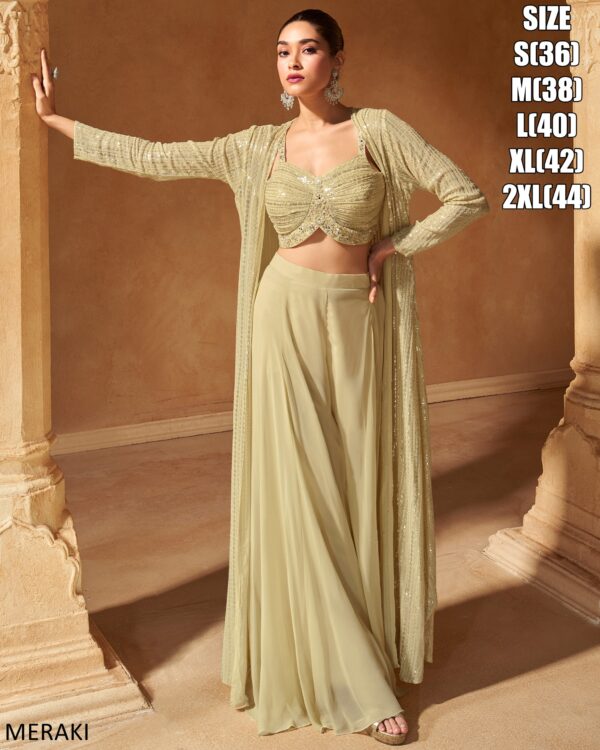 Presenting Party Wear Bollywood Style Real Georgette Readymade Shrug With Crop Top And Plazo