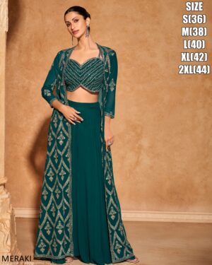 Presenting Party Wear Bollywood Style Real Georgette Readymade Shrug With Crop Top And Plazo