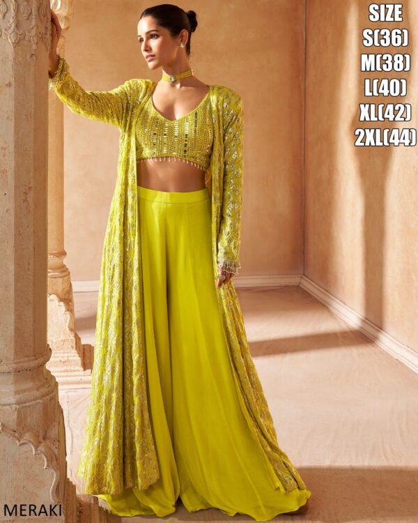 Presenting Party Wear Bollywood Style Real Georgette Readymade Shrug With Crop Top And Plazo