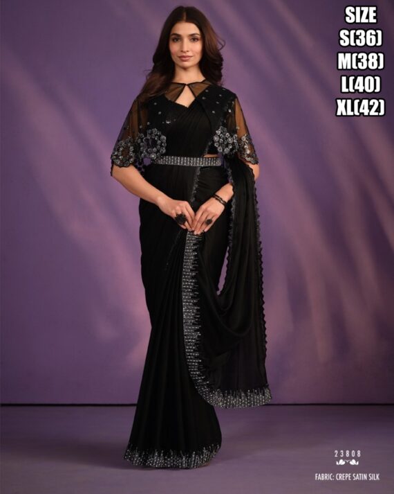 Trending Style New Fancy Party Wear Designer Ready To Wear Sarees And Full Stitched Blouse