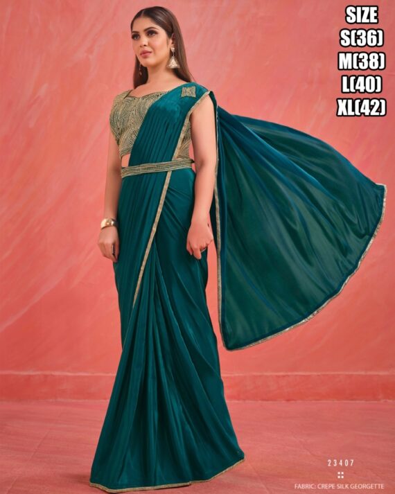 Trending Style New Fancy Party Wear Designer Ready To Wear Sarees And Full Stitched Blouse