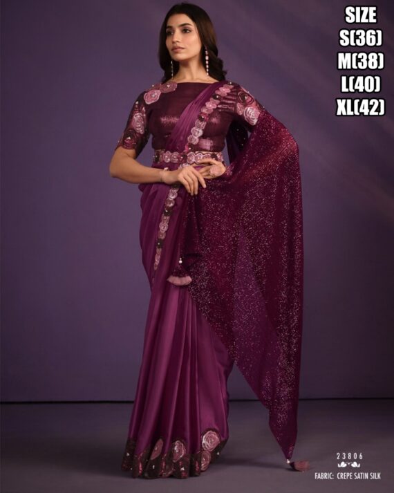 Trending Style New Fancy Party Wear Designer Ready To Wear Sarees And Full Stitched Blouse