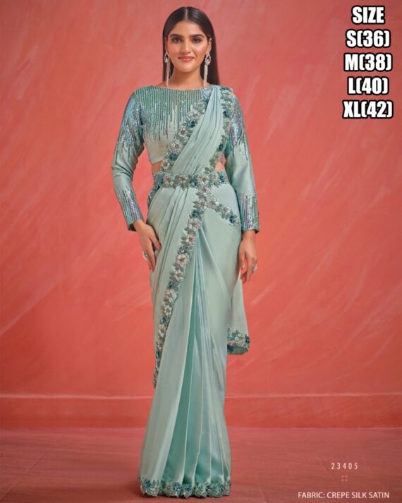 Trending Style New Fancy Party Wear Designer Ready To Wear Sarees And Full Stitched Blouse