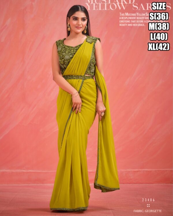 Trending Style New Fancy Party Wear Designer Ready To Wear Sarees And Full Stitched Blouse