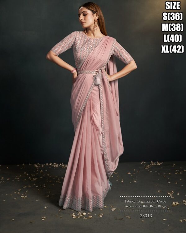 Trending Style New Fancy Party Wear Designer Ready To Wear Sarees And Full Stitched Blouse