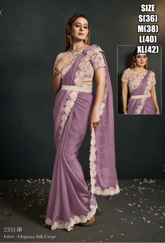 Trending Style New Fancy Party Wear Designer Ready To Wear Sarees And Full Stitched Blouse