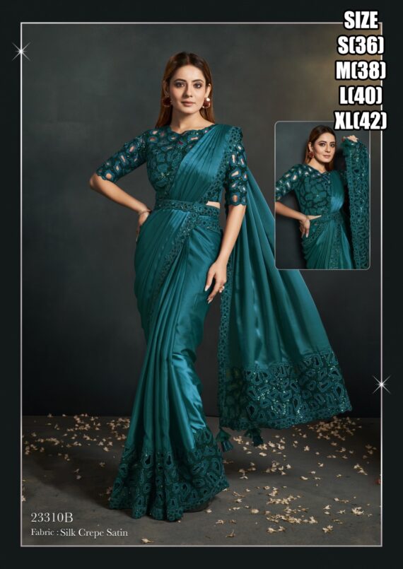 Trending Style New Fancy Party Wear Designer Ready To Wear Sarees And Full Stitched Blouse