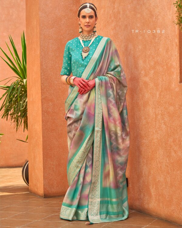 An Exclusive Collection Of Indian Sarees For Women, Foil Print Design With Aqua Finish Un-Stitch Sarees