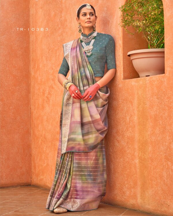 An Exclusive Collection Of Indian Sarees For Women, Foil Print Design With Aqua Finish Un-Stitch Sarees