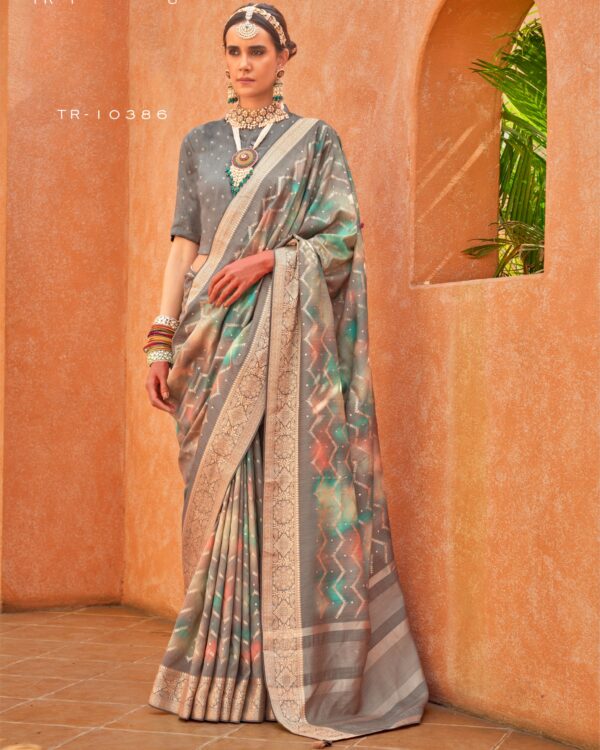 An Exclusive Collection Of Indian Sarees For Women, Foil Print Design With Aqua Finish Un-Stitch Sarees
