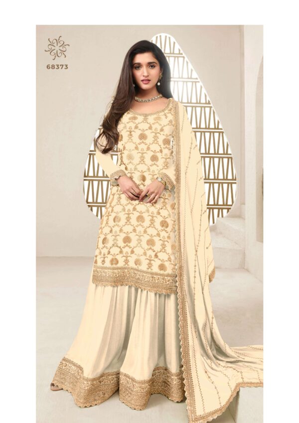 Attractive Variety Of Our Classic And Embellished Chinon Jacquard Salwar Kameez (Plazo Suit)