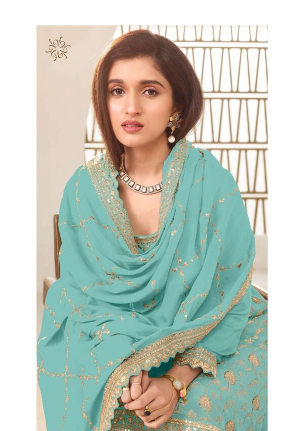 Attractive Variety Of Our Classic And Embellished Chinon Jacquard Salwar Kameez (Plazo Suit)