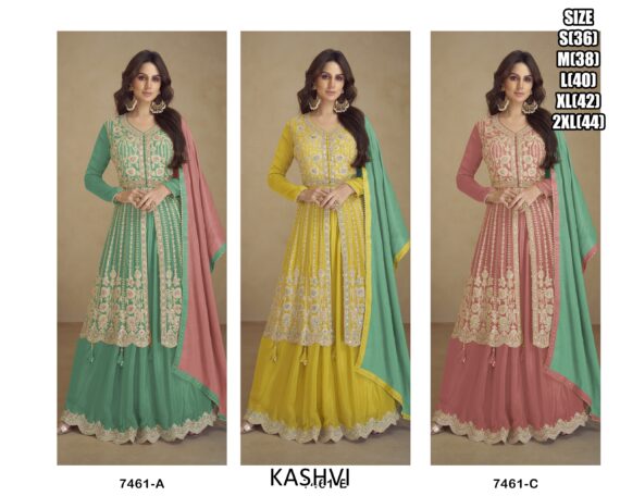 Shop This Attractive Real Chinon Salwar Kameez (Top Plazo Set) With Embroidery Work As Per Your Choice