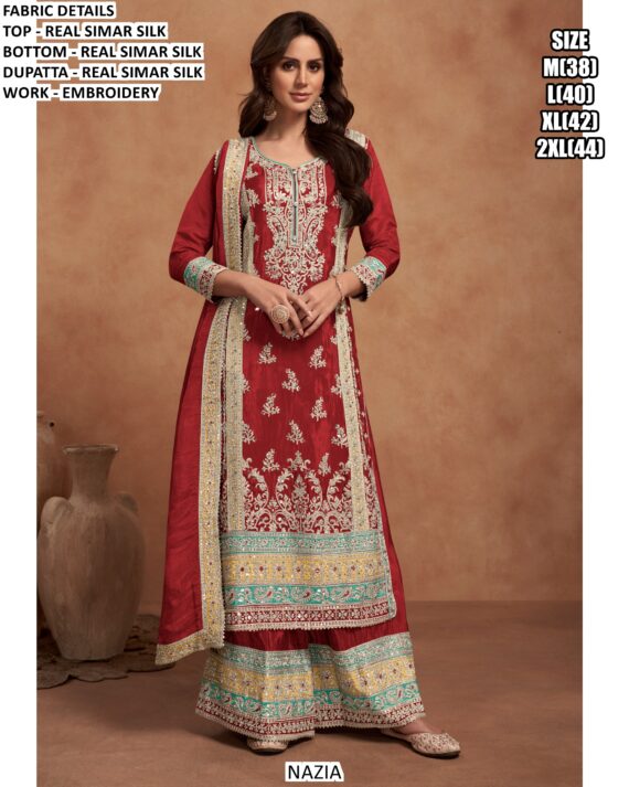 Introducing Our New Exclusive Embroidery Work Glossy Simar Silk Salwar Kameez Collection