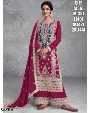 Festival, Wedding And Party Ready To Wear Chinon Fabric Salwar Kameez Embroidery Suit For Women