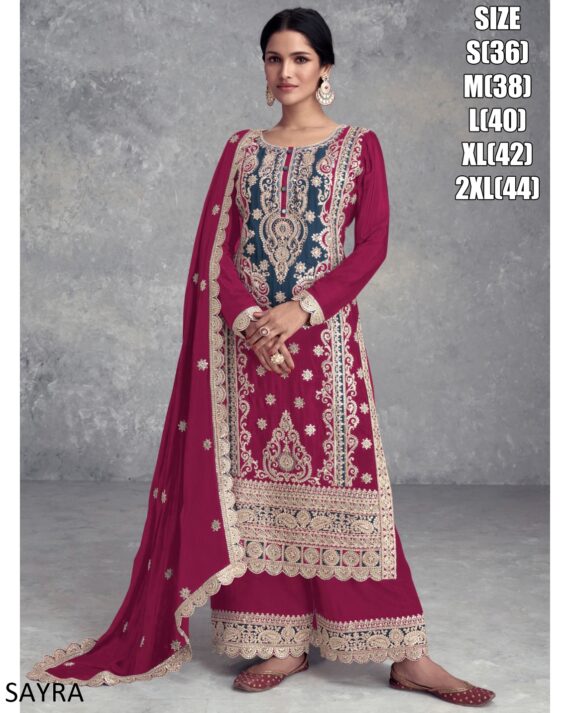 Festival, Wedding And Party Ready To Wear Chinon Fabric Salwar Kameez Embroidery Suit For Women