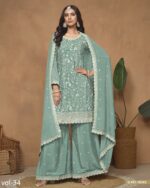 This Beautiful Chinon Plazo Suits For Women's Are Effortless And Can Be Worn To Any Events