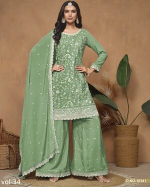 This Beautiful Chinon Plazo Suits For Women's Are Effortless And Can Be Worn To Any Events