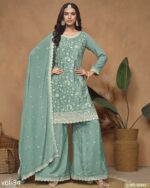 This Beautiful Chinon Plazo Suits For Women's Are Effortless And Can Be Worn To Any Events