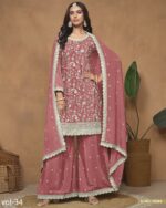 This Beautiful Chinon Plazo Suits For Women's Are Effortless And Can Be Worn To Any Events