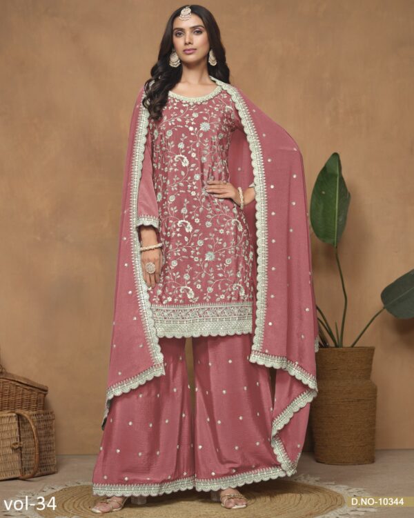 This Beautiful Chinon Plazo Suits For Women's Are Effortless And Can Be Worn To Any Events