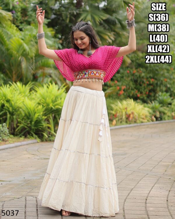 This Outfit Features A Stylish Crop Top Made From Soft Cotton A Paired With A Lehenga, This Is Perfect For Navratri