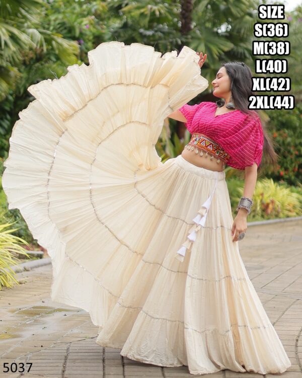 This Outfit Features A Stylish Crop Top Made From Soft Cotton A Paired With A Lehenga, This Is Perfect For Navratri