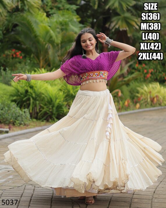 This Outfit Features A Stylish Crop Top Made From Soft Cotton A Paired With A Lehenga, This Is Perfect For Navratri