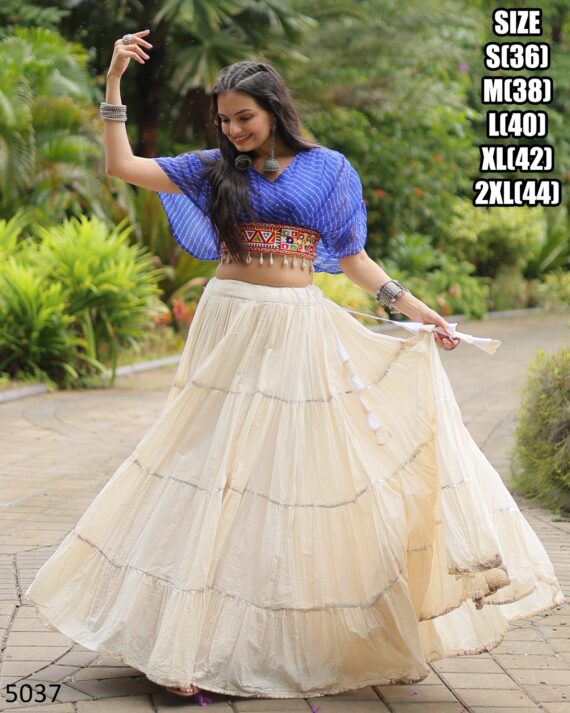 This Outfit Features A Stylish Crop Top Made From Soft Cotton A Paired With A Lehenga, This Is Perfect For Navratri