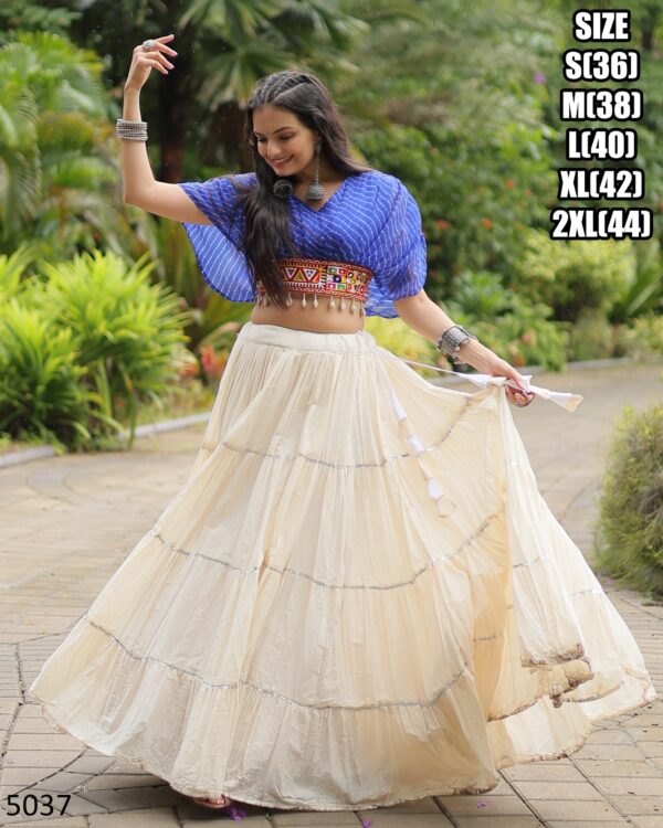 This Outfit Features A Stylish Crop Top Made From Soft Cotton A Paired With A Lehenga, This Is Perfect For Navratri