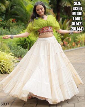 This Outfit Features A Stylish Crop Top Made From Soft Cotton A Paired With A Lehenga, This Is Perfect For Navratri