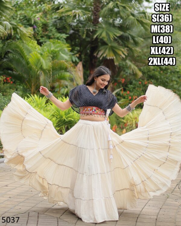 This Outfit Features A Stylish Crop Top Made From Soft Cotton A Paired With A Lehenga, This Is Perfect For Navratri