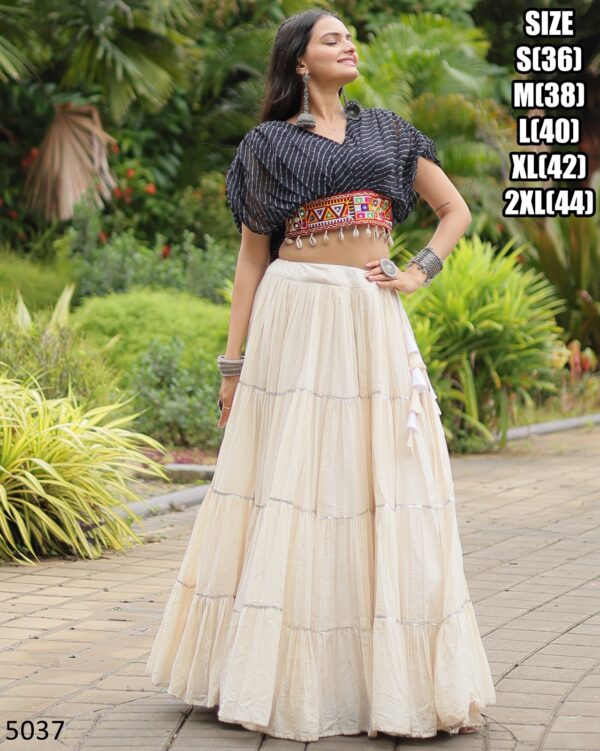 This Outfit Features A Stylish Crop Top Made From Soft Cotton A Paired With A Lehenga, This Is Perfect For Navratri