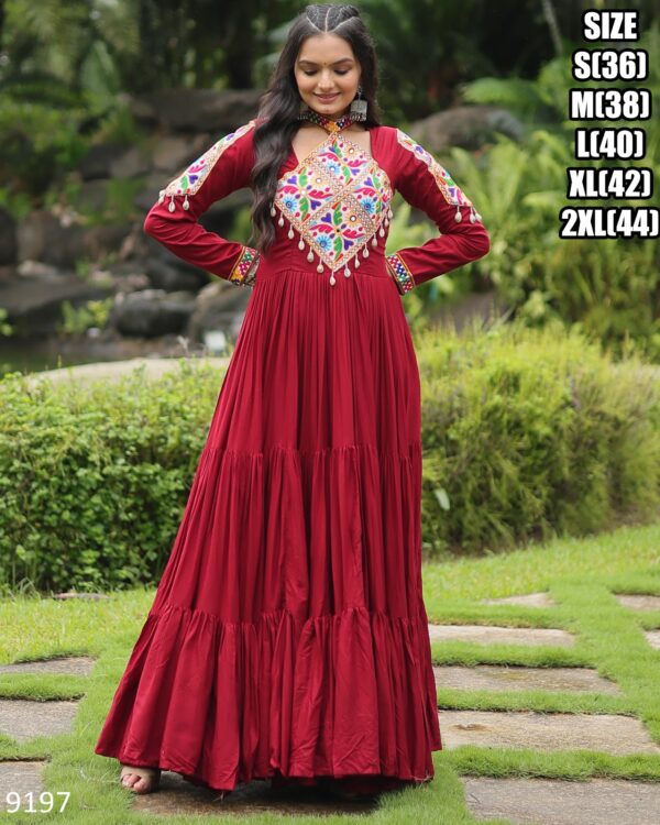 Special Navratri Season Traditional Kutchi Gamthi Work Rayon Indian Gowns