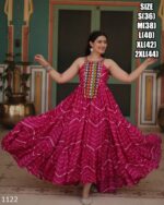 Leheriya Print Work With Kutchi Patchwork Full Flairy Chinon Navratri Anarkali Gown Collection 2024