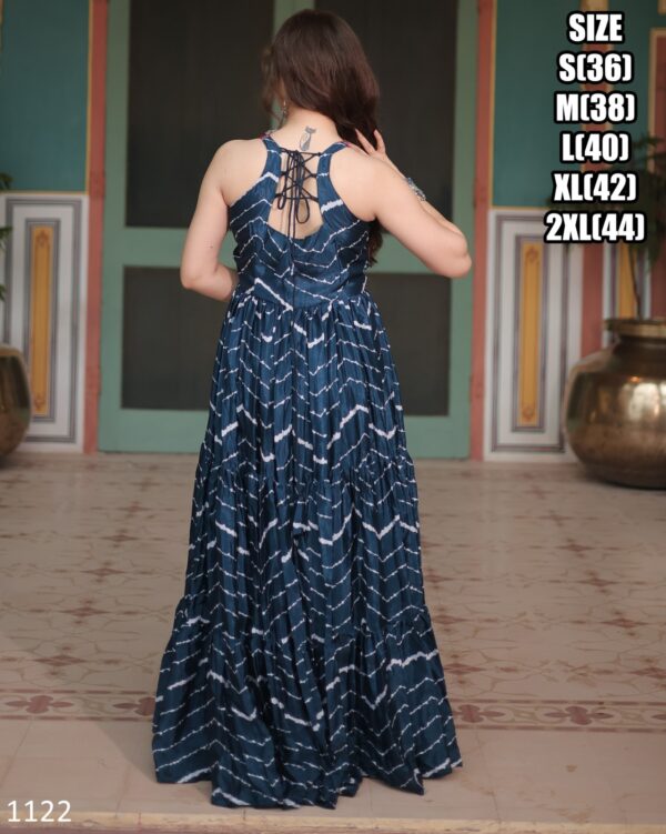 Leheriya Print Work With Kutchi Patchwork Full Flairy Chinon Navratri Anarkali Gown Collection 2024