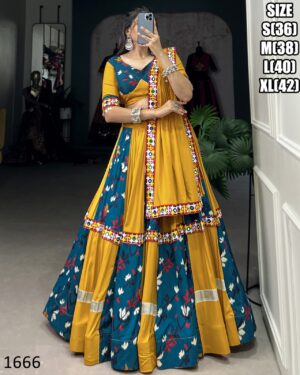 Presenting Our New Original Mirror Gamthi Work Stitch Rayon Navratri Lehenga Choli 2024
