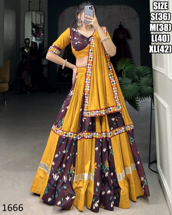 Presenting Our New Original Mirror Gamthi Work Stitch Rayon Navratri Lehenga Choli 2024