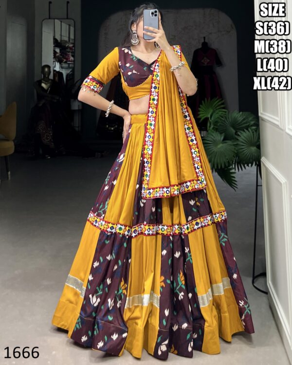 Presenting Our New Original Mirror Gamthi Work Stitch Rayon Navratri Lehenga Choli 2024