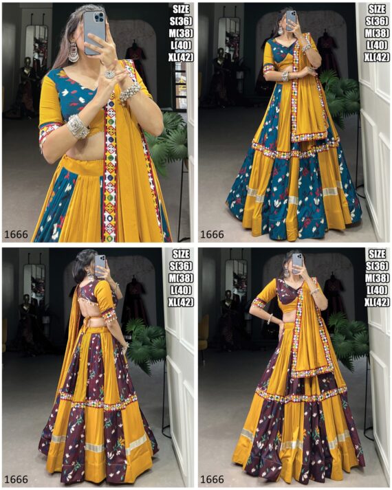 Presenting Our New Original Mirror Gamthi Work Stitch Rayon Navratri Lehenga Choli 2024