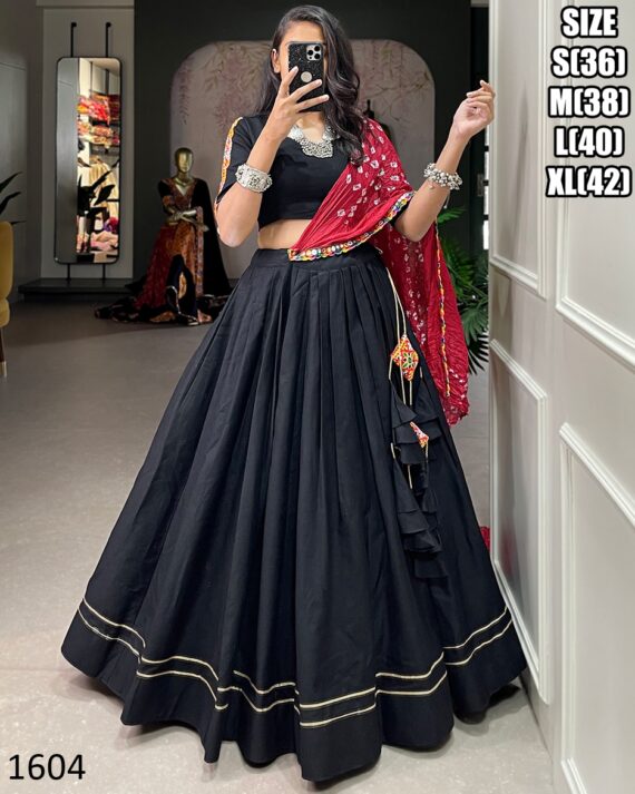 Cotton Chaniya Choli And Bandhej Print With Colourful Paper Mirror Work Dupatta Set For Navratri Special