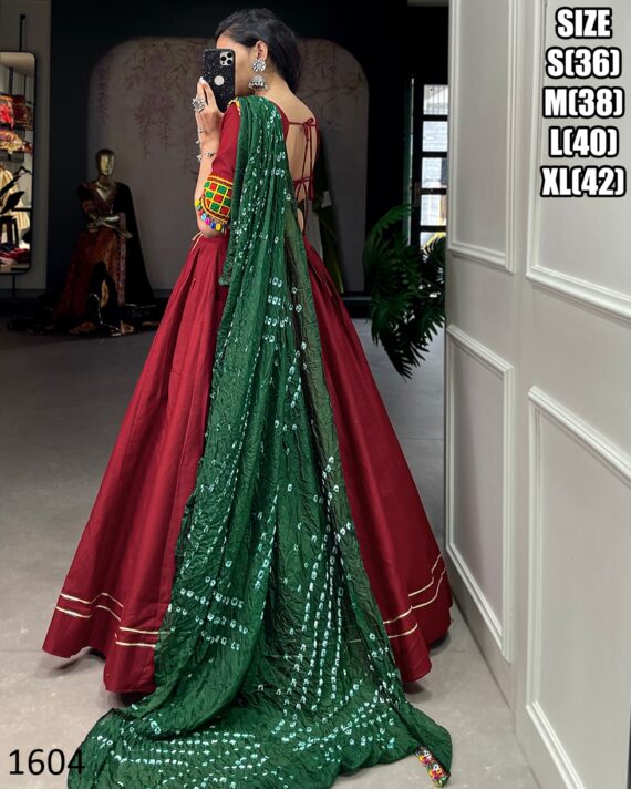 Cotton Chaniya Choli And Bandhej Print With Colourful Paper Mirror Work Dupatta Set For Navratri Special