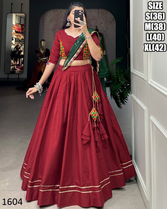 Cotton Chaniya Choli And Bandhej Print With Colourful Paper Mirror Work Dupatta Set For Navratri Special