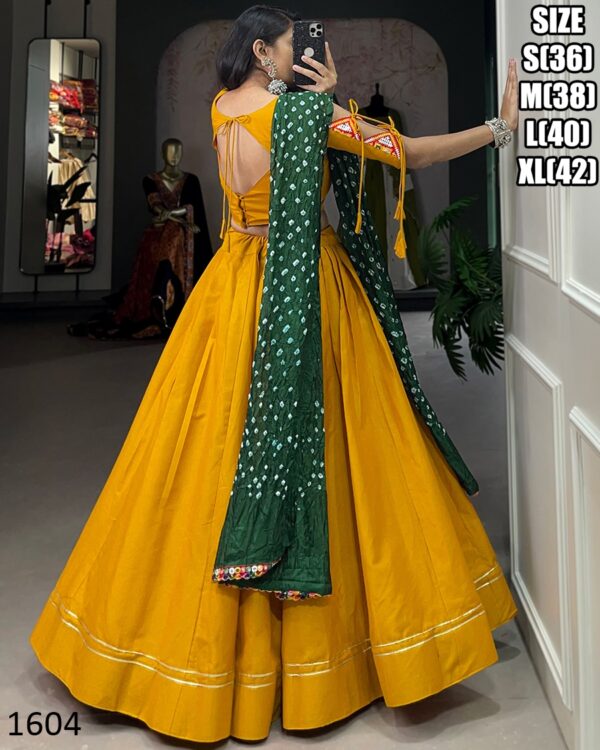 Cotton Chaniya Choli And Bandhej Print With Colourful Paper Mirror Work Dupatta Set For Navratri Special