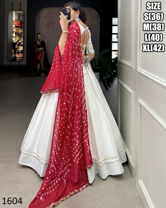 Cotton Chaniya Choli And Bandhej Print With Colourful Paper Mirror Work Dupatta Set For Navratri Special