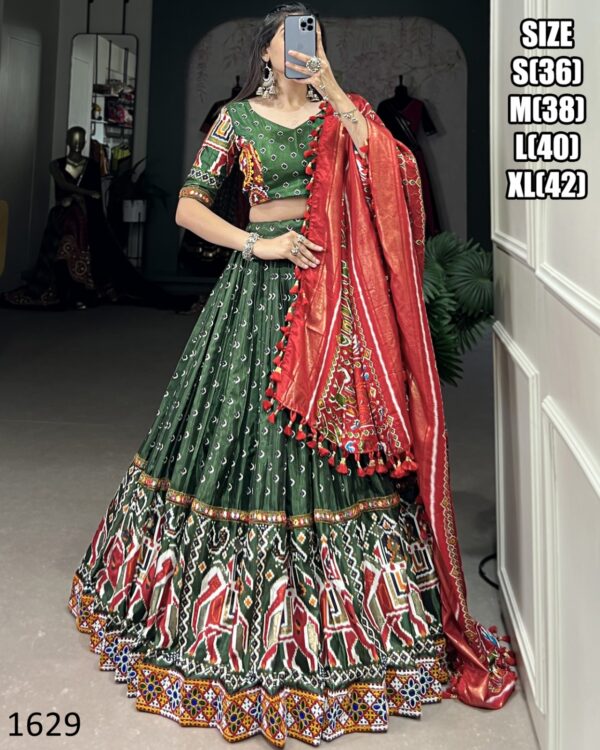 Dola Silk Lehenga Choli Patola Print With Gamthi Work For Women's Navratri Collection 2024
