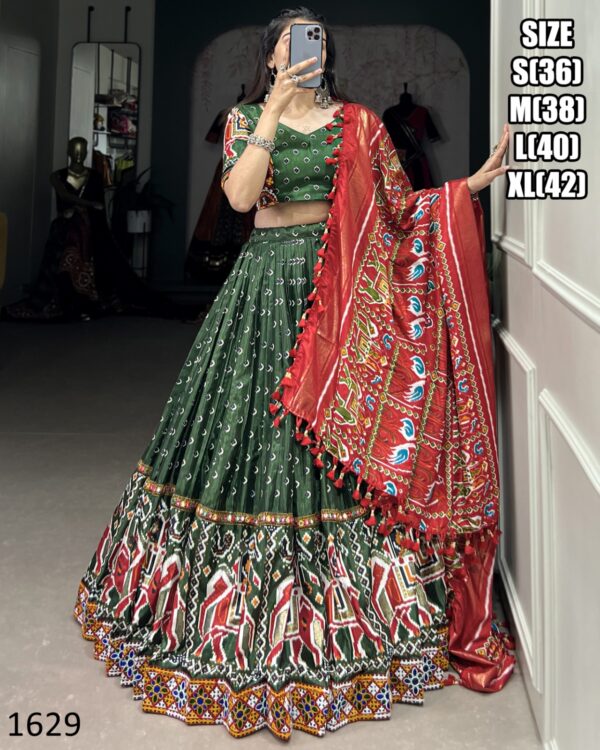 Dola Silk Lehenga Choli Patola Print With Gamthi Work For Women's Navratri Collection 2024
