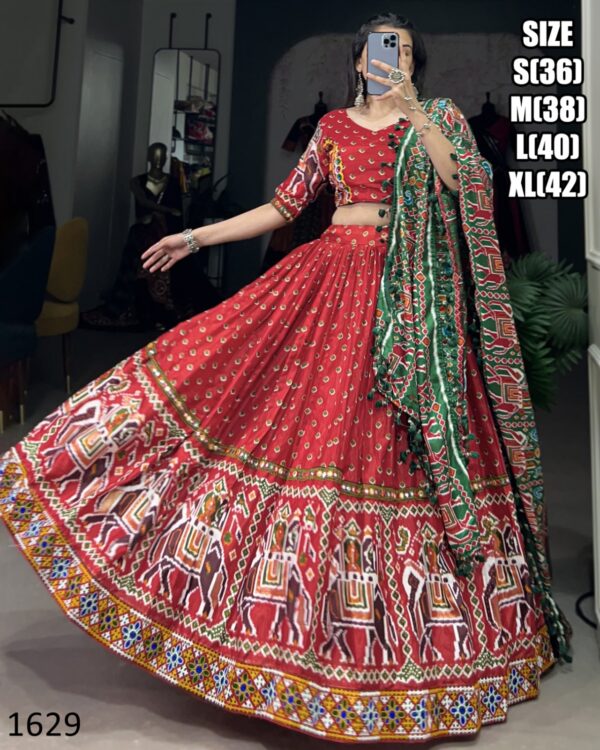 Dola Silk Lehenga Choli Patola Print With Gamthi Work For Women's Navratri Collection 2024