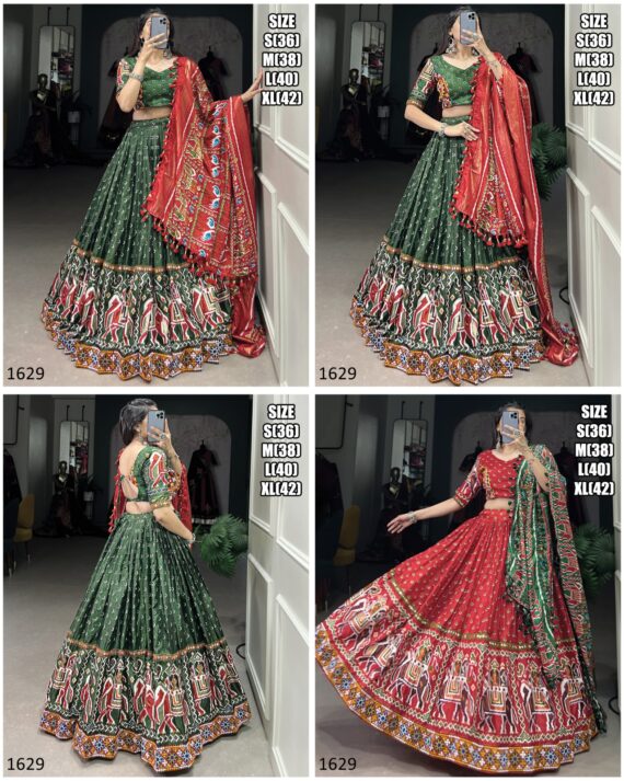 Dola Silk Lehenga Choli Patola Print With Gamthi Work For Women's Navratri Collection 2024
